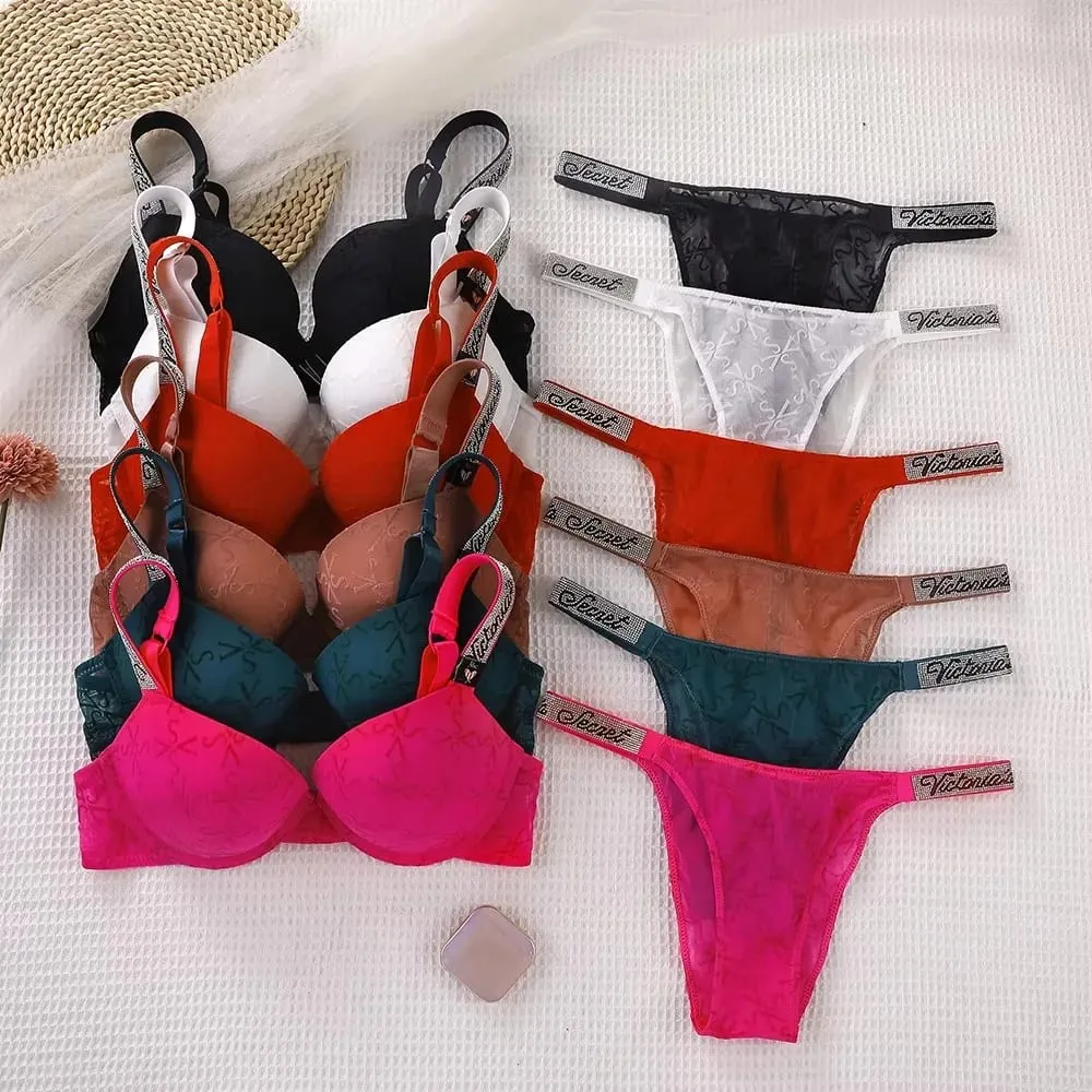 Victoria's Secret Lingerie Set Heart Pattern Trim Stretchy Breathable underwear Set Women's Sexy Lace Bralette Bra and Panty Set — image 6