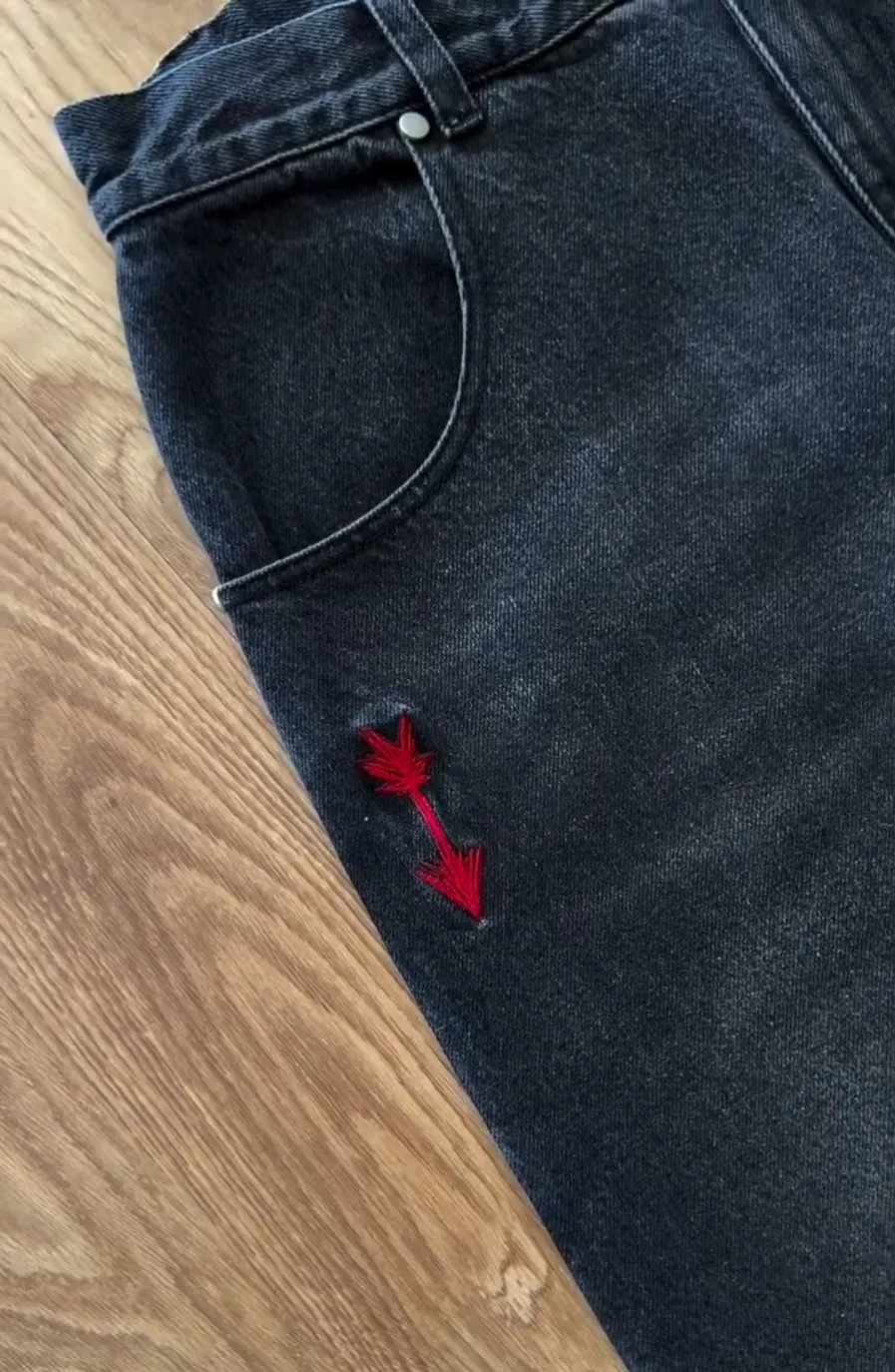 Retro Flame Arrow Embroidered Jeans Baggy Wide Leg Straight Denim Pants Men's Hip Hop Y2k High Waist Streetwear Men Clothing