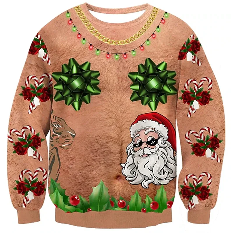 Sweater Hodoh Krismas Baju Kemeja Corak Otot Cetakan 3D Lucu untuk Lelaki Pakaian Cosplay Pesta Pullover Fesyen Baharu Hadiah Xmas — image 5