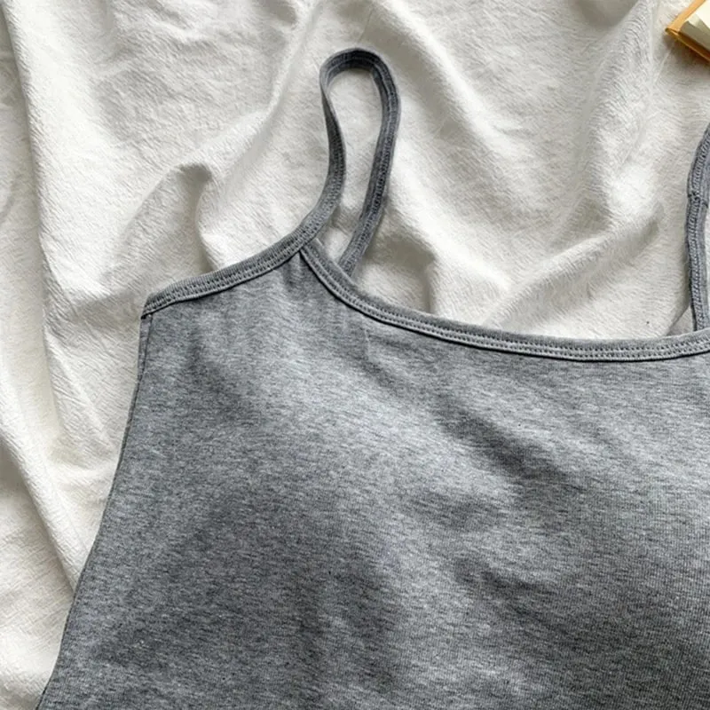 Women's Camisole With Built In Bra Pads Slim Fit Crop Tank Top Basic Spaghetti Strap Cami Casual Summer Sleeveless Top
