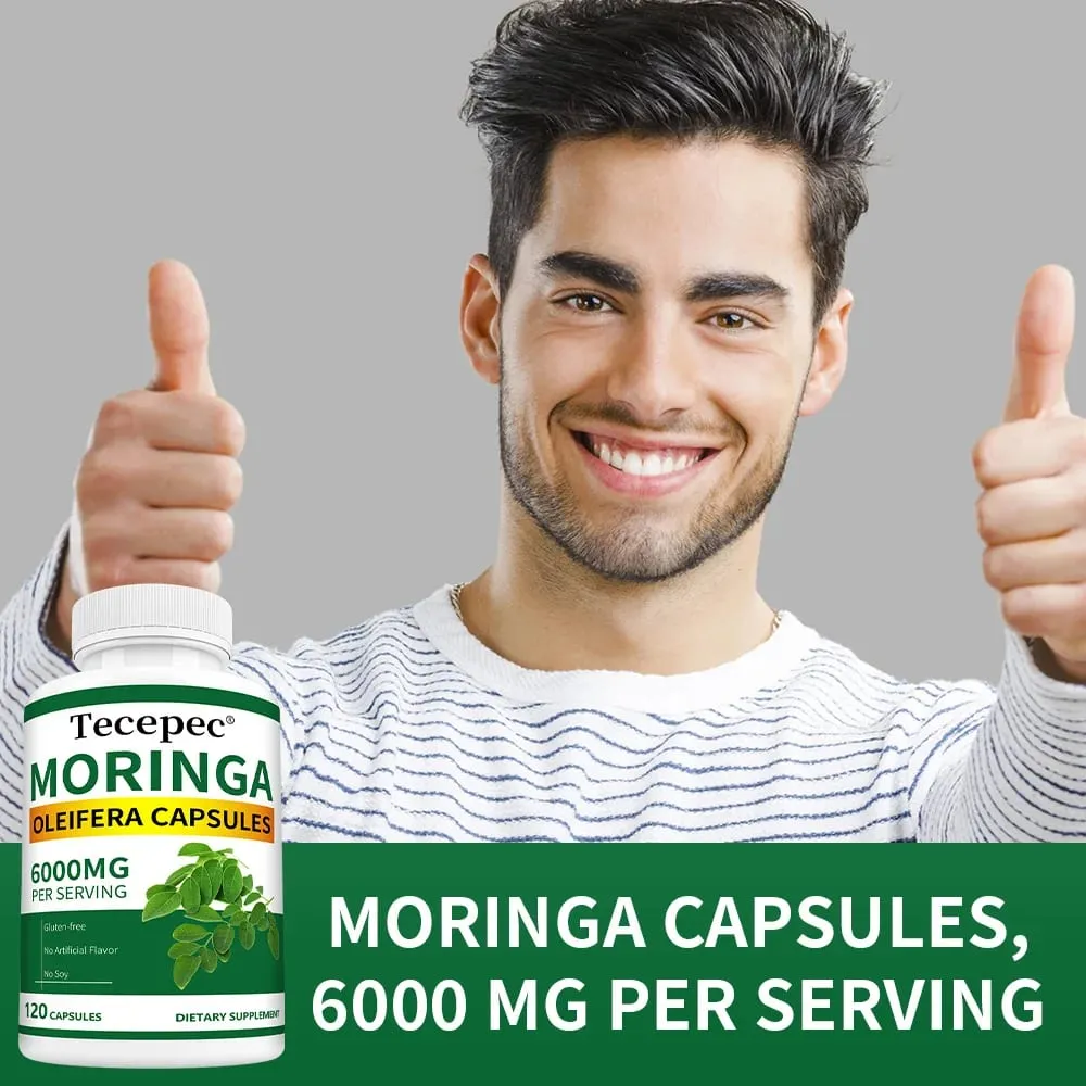 Organic Moringa Capsules 6000mg Antioxidant Boost Energy & Metabolism Support Immune Digestive Brain & Heart Health