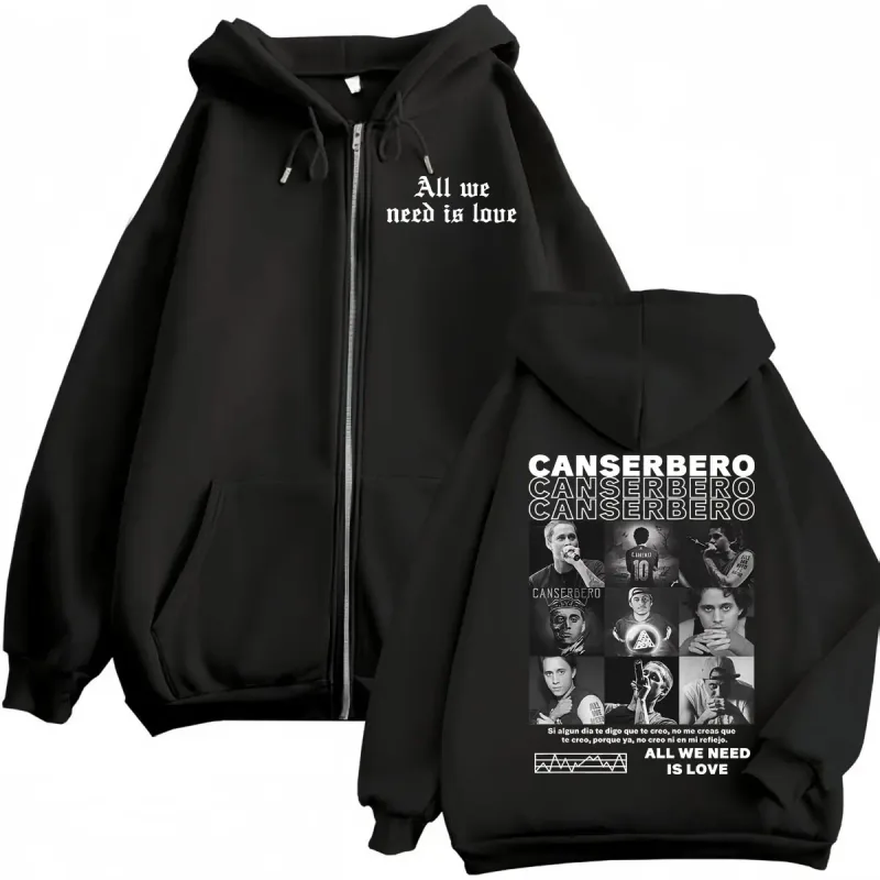 Canserbero All We Need is Love Muerte Vida Merch Zipper Hoodie Men's Fashion Hip Hop Zip Up Sweatshirts Casual Fleece Pullovers