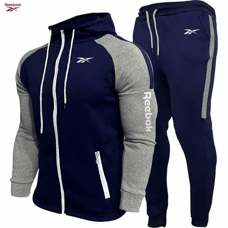 Reebok Men's Fall/Winter Hoodie Set Fleece Long-Sleeve Jacket Casual Hooded Sweatshirt Street Style Men's Jacket Set - Essent