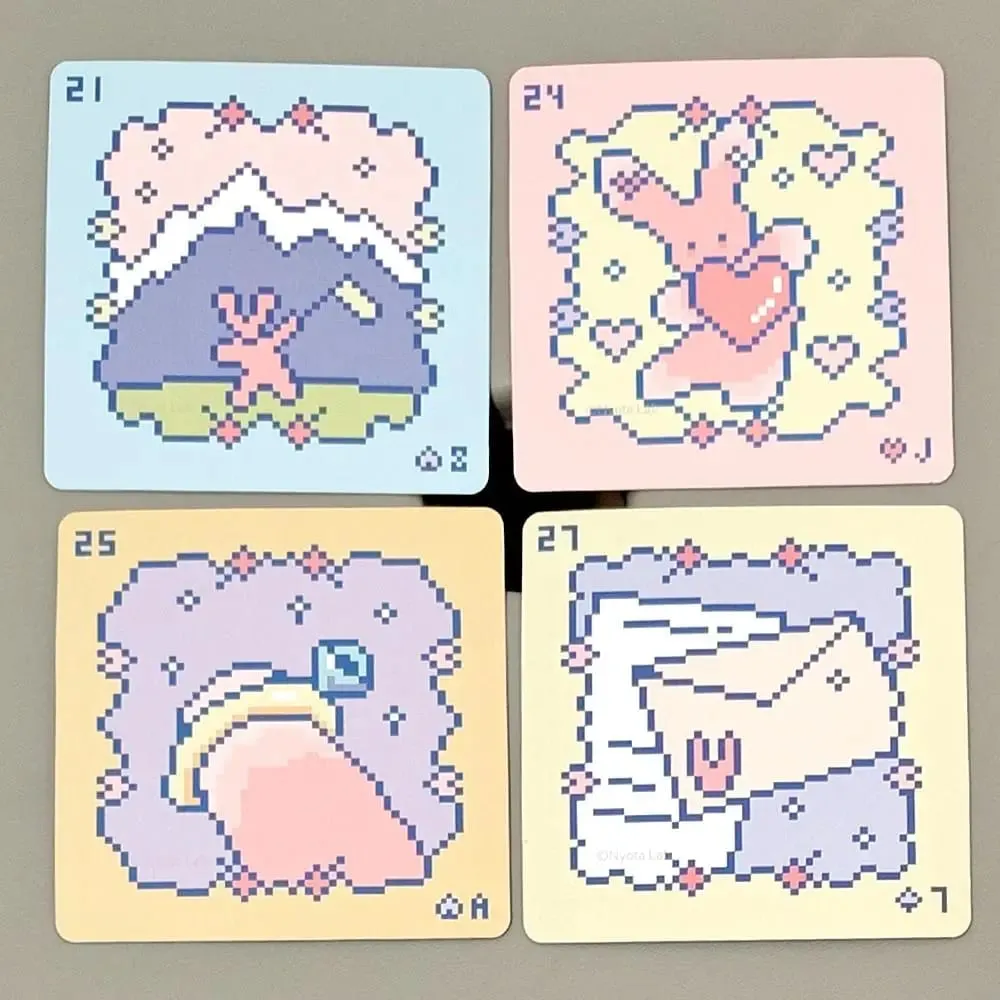Kawaii Pixel Art Pinkish Lenormand Deck - 42 Cute Rabbit Oracle Cards 7x7cm for Divination Square Mini Deck Embossed Cardstock — image 6