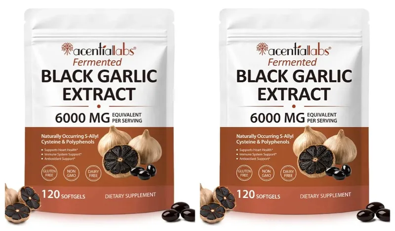 Black Garlic Extract Softgels 600mg 10:1 Concentrate for Heart Wellness Immune Support Digestive Balance Vitality 120 Count