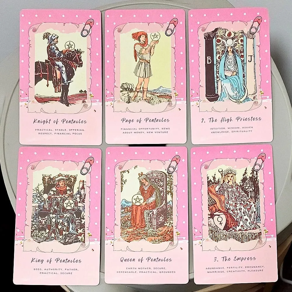 Baralho de tarô rosa waite, baralho de tarô com colagem rosa sonhadora, 78 cartas de tarô estéticas kawaii com significados 12*7cm, relevo duplo — image 3