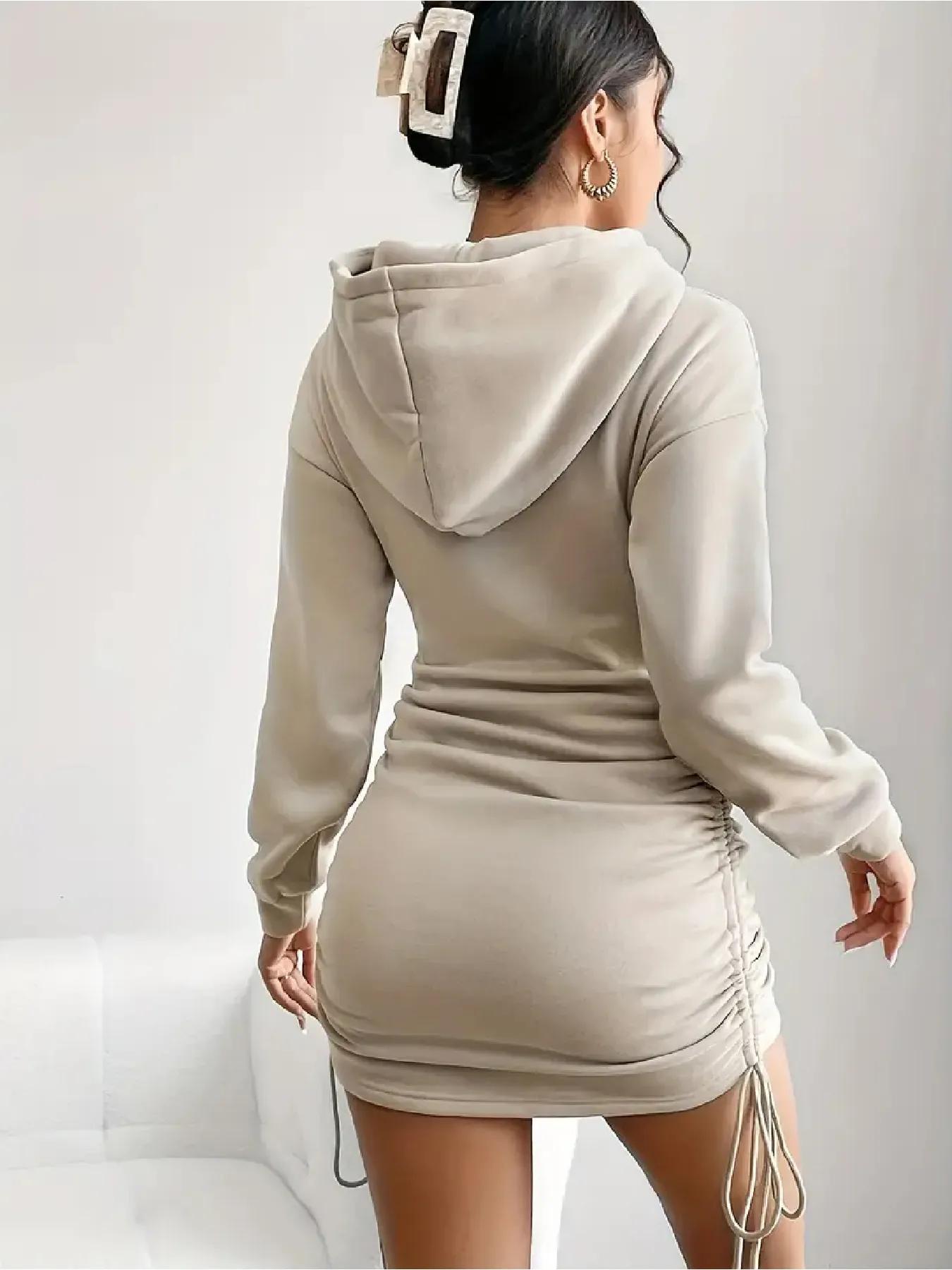 Women's Rest Elegant Hooded Strap Long Sleeve Letter Printed Solid Color Waist Skirt Strap Dress Mini Skirt Length — image 2