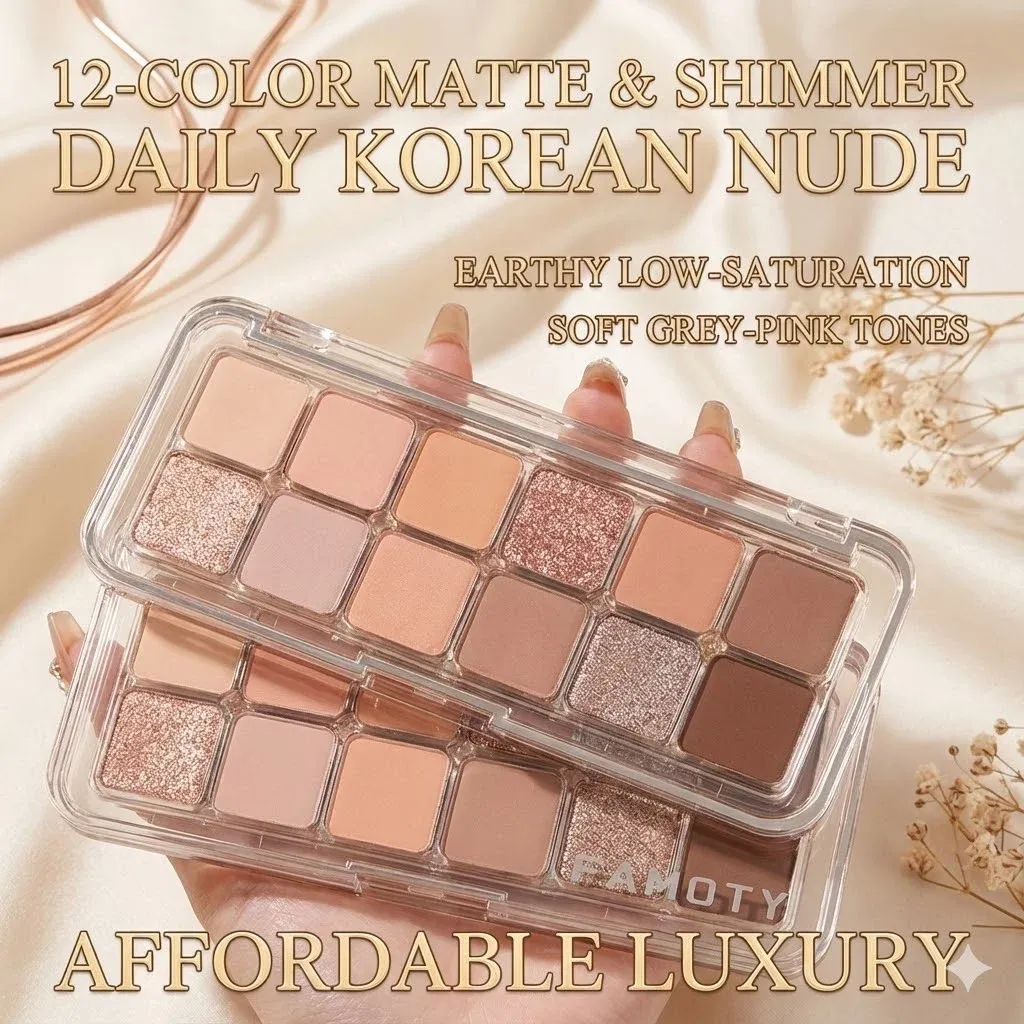 12-Color Low Saturation Eyeshadow Palette All Matte Tea Apricot Eye Makeup Palette Daily Earth Makeup Long Lasting Eye Shadows — image 6