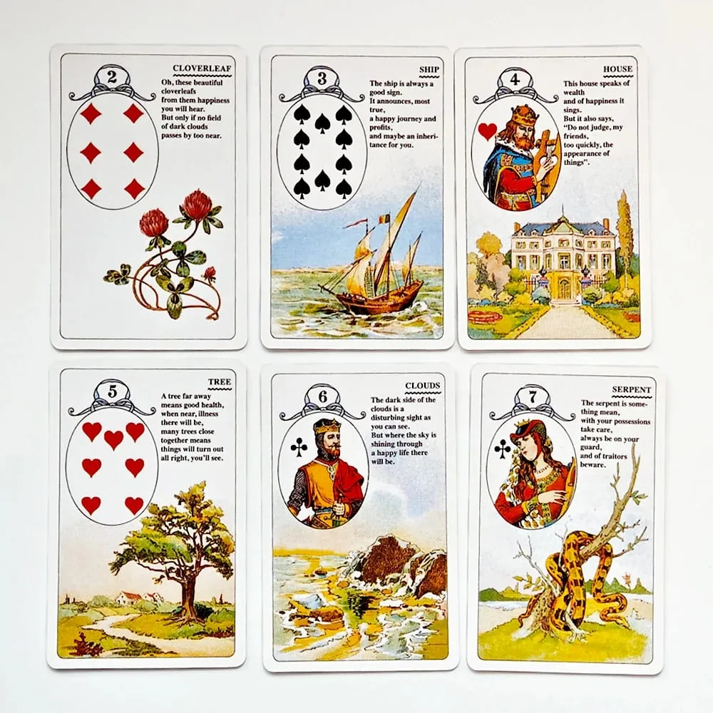 Mlle Lenormand Deck 9*6cm 36 Cards Esoteric Fortune Telling Printed on 350GSM Double-embossed Cardstock