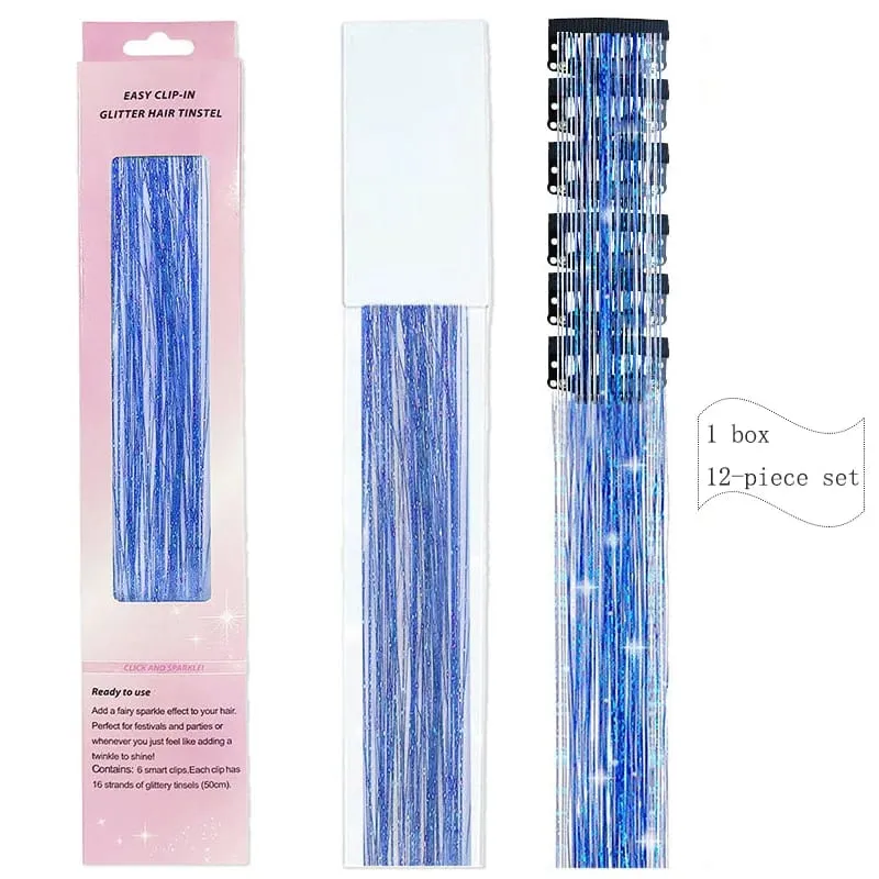20 Inch Synthetic Hair Extensions -12 Piece Set of Colorful Glitter Hair Accessories Suitable for Girls' Party Birthday Gifts — image 15