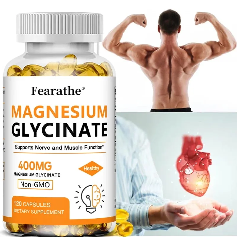 Magnesium Glycinate 400mg Capsules Support Muscle Bone Heart Nerve Sleep Quality & Immune System Health Non-GMO