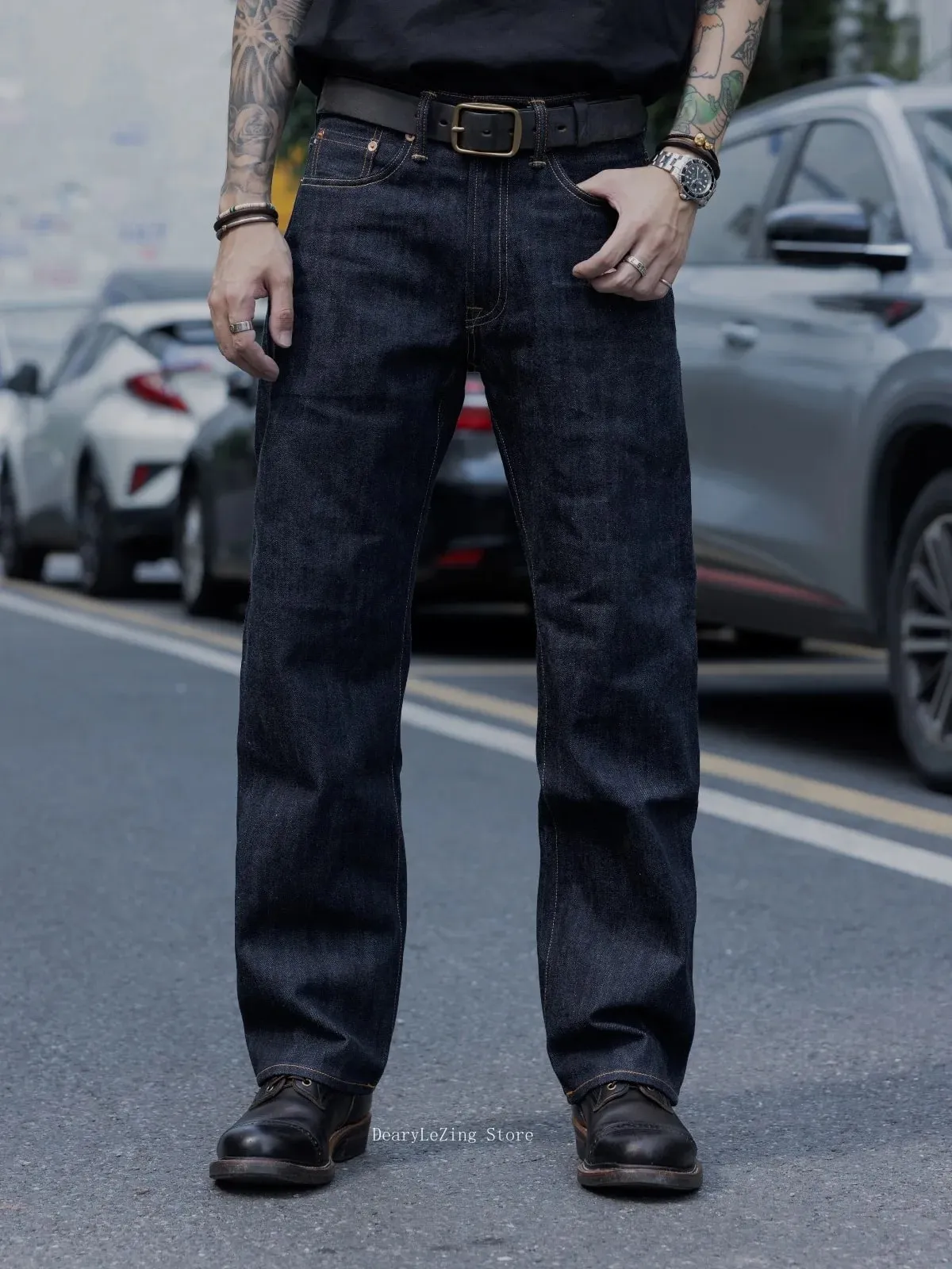 Red Tornado 12.5oz Vintage Selvedge Jeans Rinsed Relaxed Straight Leg One-wash Raw Denim Trousers for Men — image 3