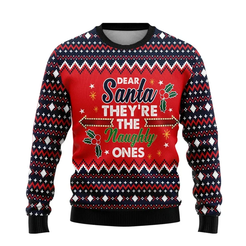 3D Printed Cartoon Santa Claus Sweatshirt For Men Merry Christmas Pattern Hoodies Casual Harajuku Loose Tops Round Neck Pullover