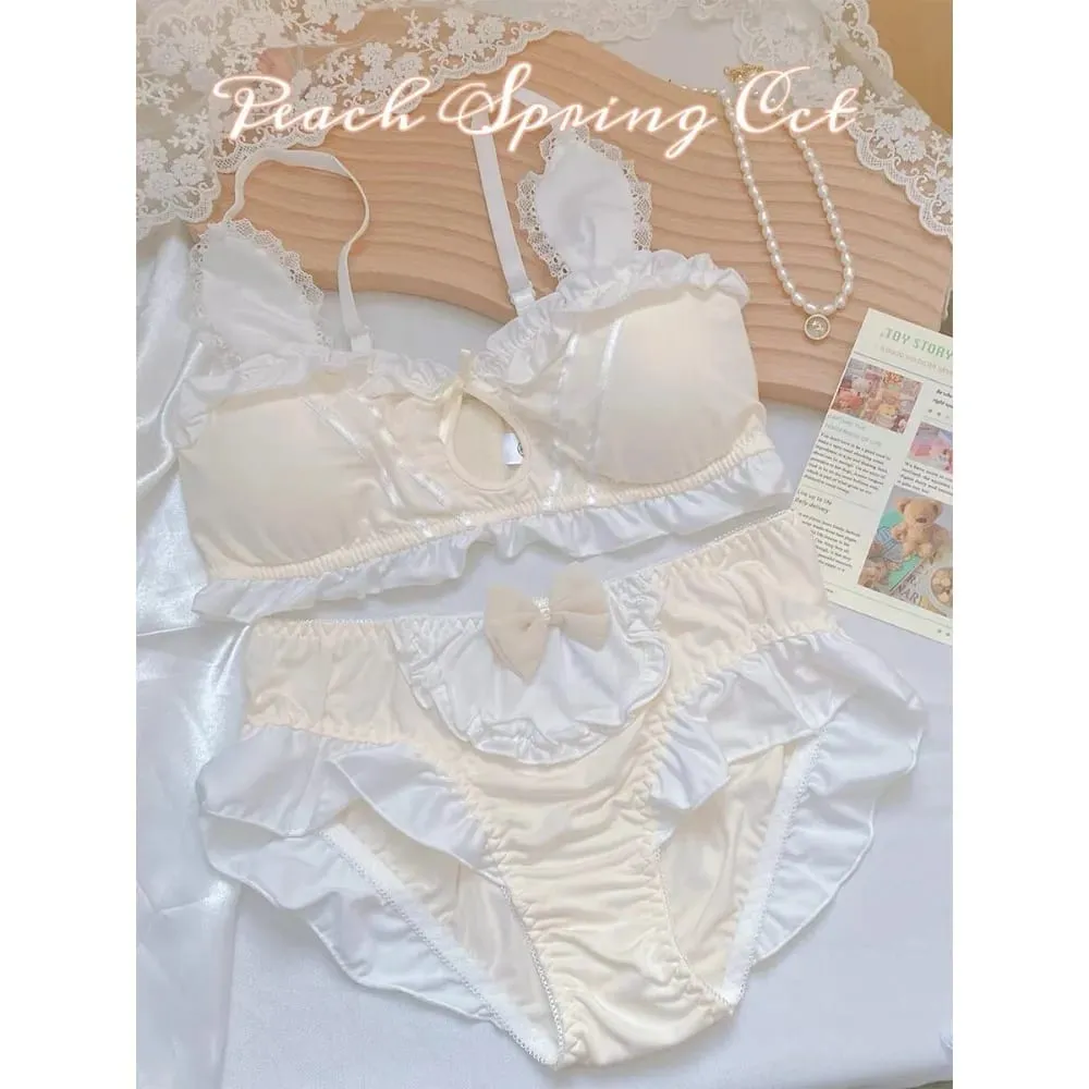 Cute Japanese Rabbit Ear Bra Panties Set Wireless Thin Triangle Brassiere For Small Flat Breast Breathable Daily Underwear S-XL — image 3
