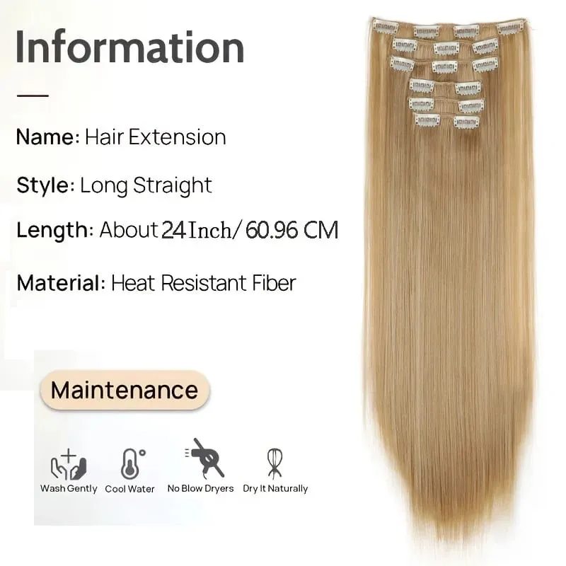 24Inch Synthetic 6pcs/set Long Straight Hair Extension Increasing Volume Extending Soft Comfortable Hairpiece for Women — image 3