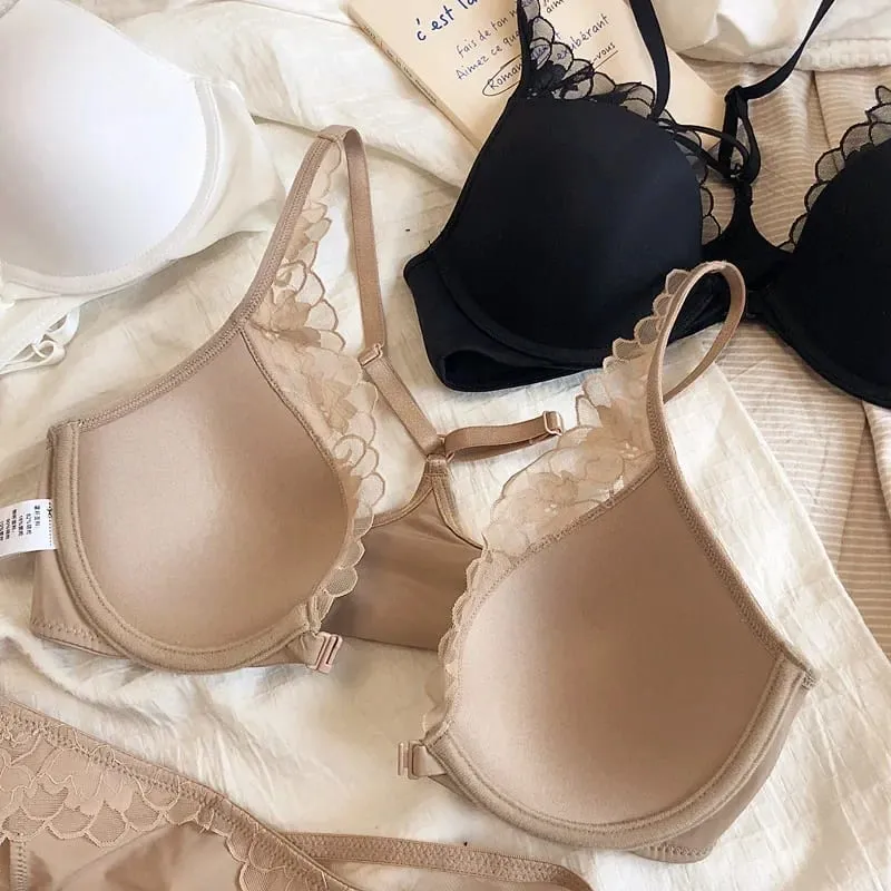 Women Lace Bra Front Open See Through Brief Set Elegant Thin Lingerie Set Ladies Bra Set Underwear — image 4