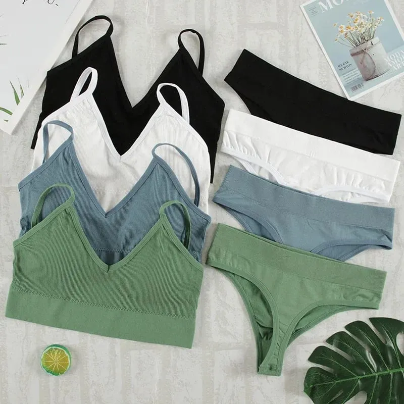2Pcs Bra Set Underwear Set Women Panties Sexy G-String Seamless Bralette Female Lingerie Soft Tank Crop Top 2026 — image 2