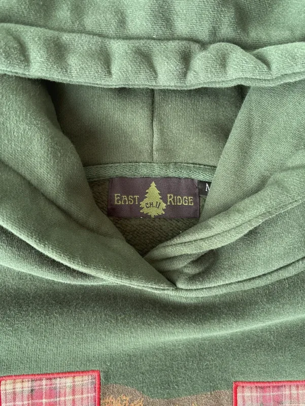 Vintage Bear Print Hoodie Men Retro Green Plaid Patch Pullover Hooded Sweatshirt Casual Streetwear Long Sleeve Women Hoodies Top