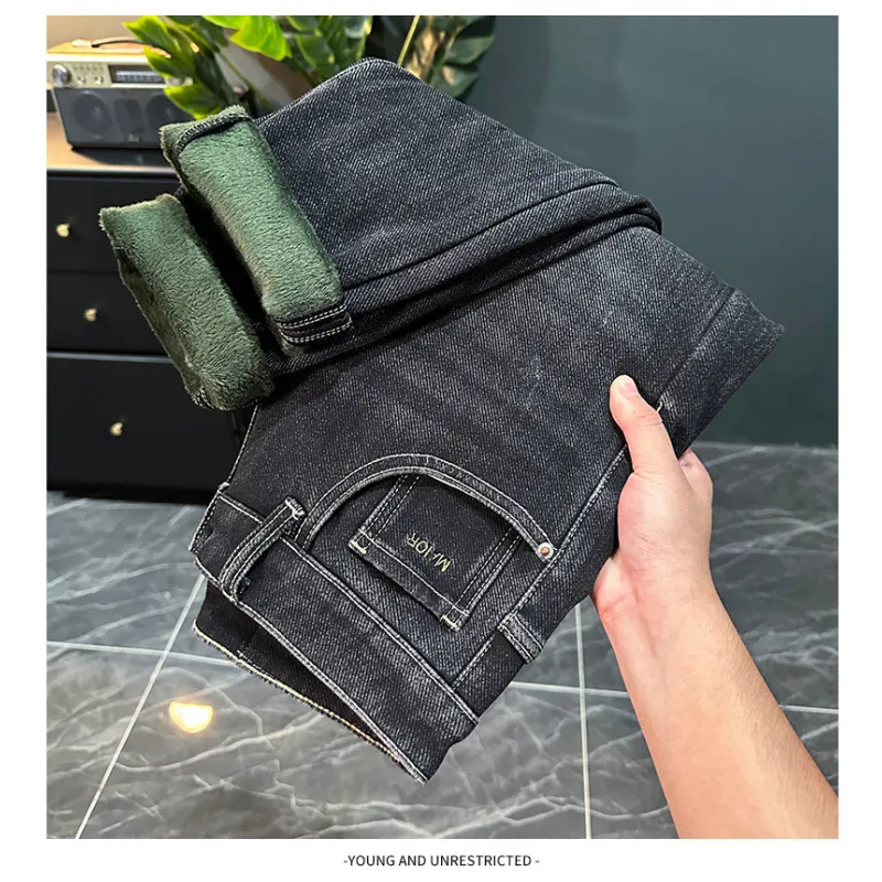 2025 Winter Fleece-Lined Thickened Jeans for Men Warm Men's Fashion Trendy Casual Stretch Slim Fit Skinny Pants — image 2