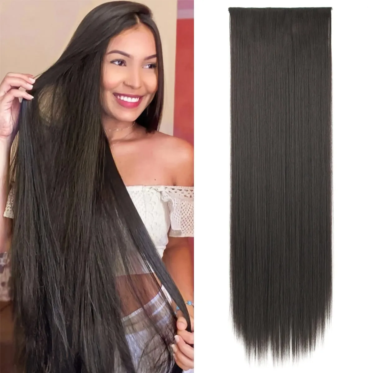 Synthetic Super Long Straight 5 Clip In Hair Extensions 32Inch One Piece Hairpiece for Women Multiple Colors Hair Extensions — image 8