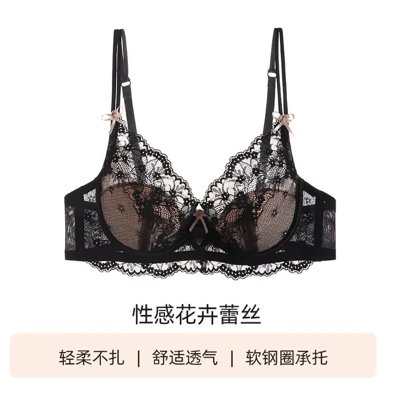 Women Pink Lace Full‑Cup Thin Minimizer Bra Set Push‑Up Anti‑Sag Support Lingerie Intimates For Large Breast Ladies Casual Daily