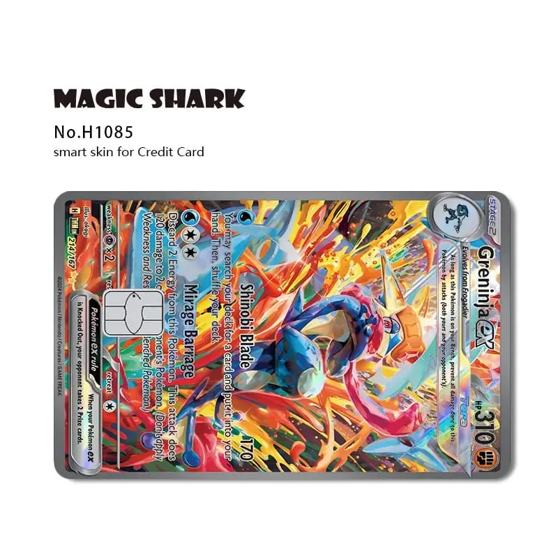 Tubarão mágico mew charizard ex eevee gengar pikachu tcg cartão holográfico laser filme de pele adesivo para cartão de crédito bancário