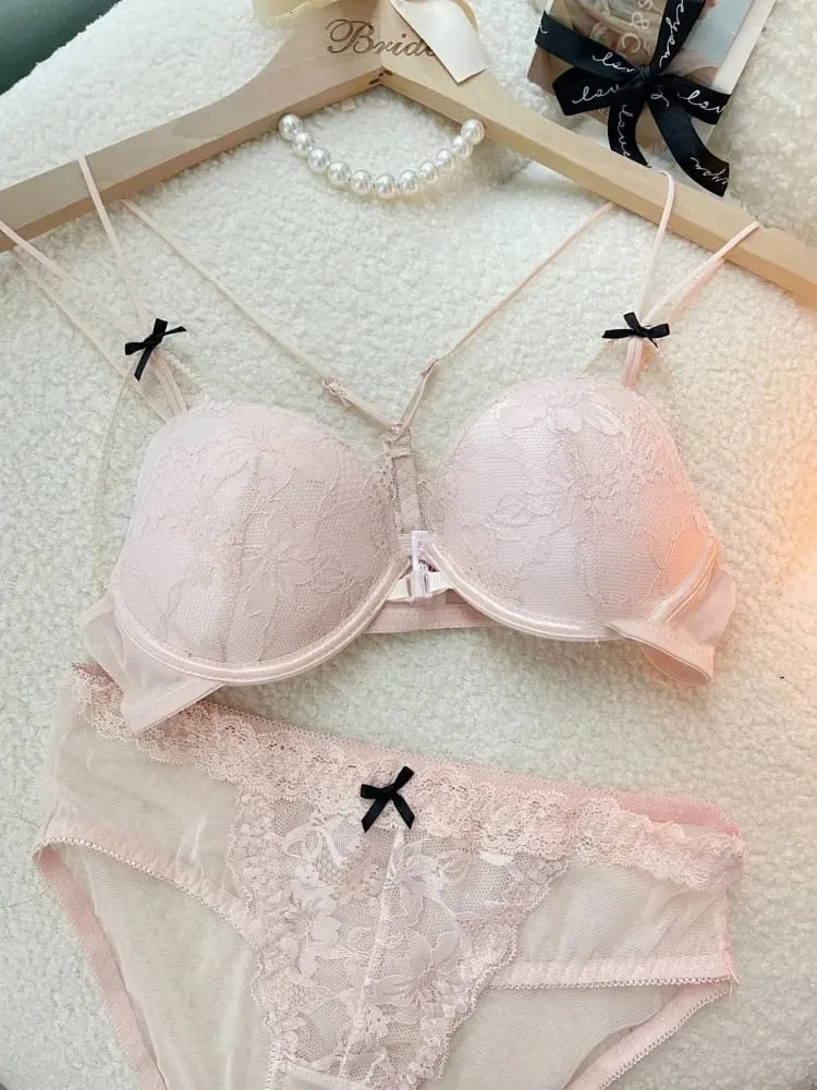 Minimal Coquette Lace Front Clasp Bra & Set Wirefree Thin Straps Beauty Back Side Wrap Support Small Bust Curvy Light Intimates — image 1
