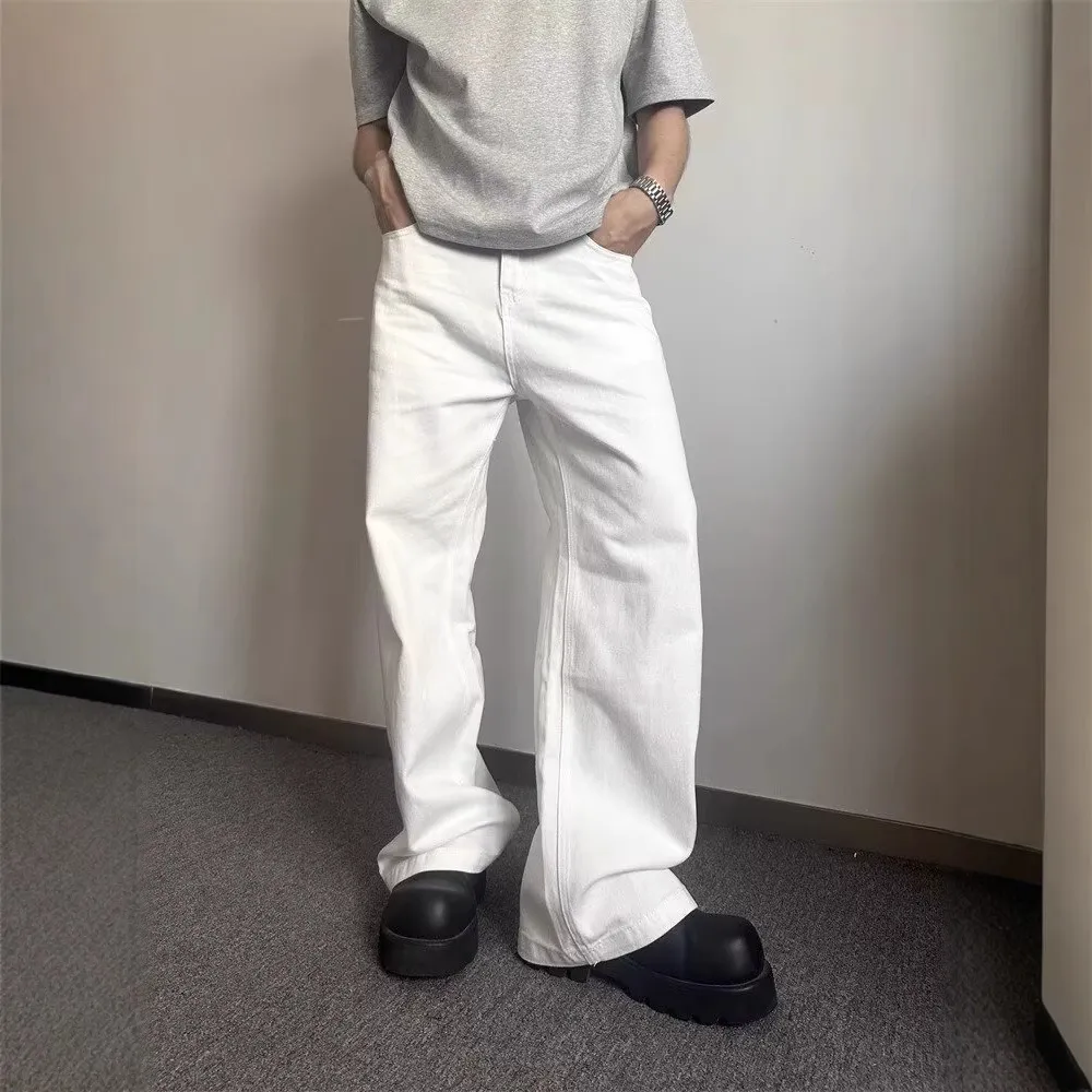 Y2K Blade Jeans Men Cleanfit White Denim Pants High Street Vibe High Waist Straight Flare Trousers Fashion Casual Streetwear — image 3