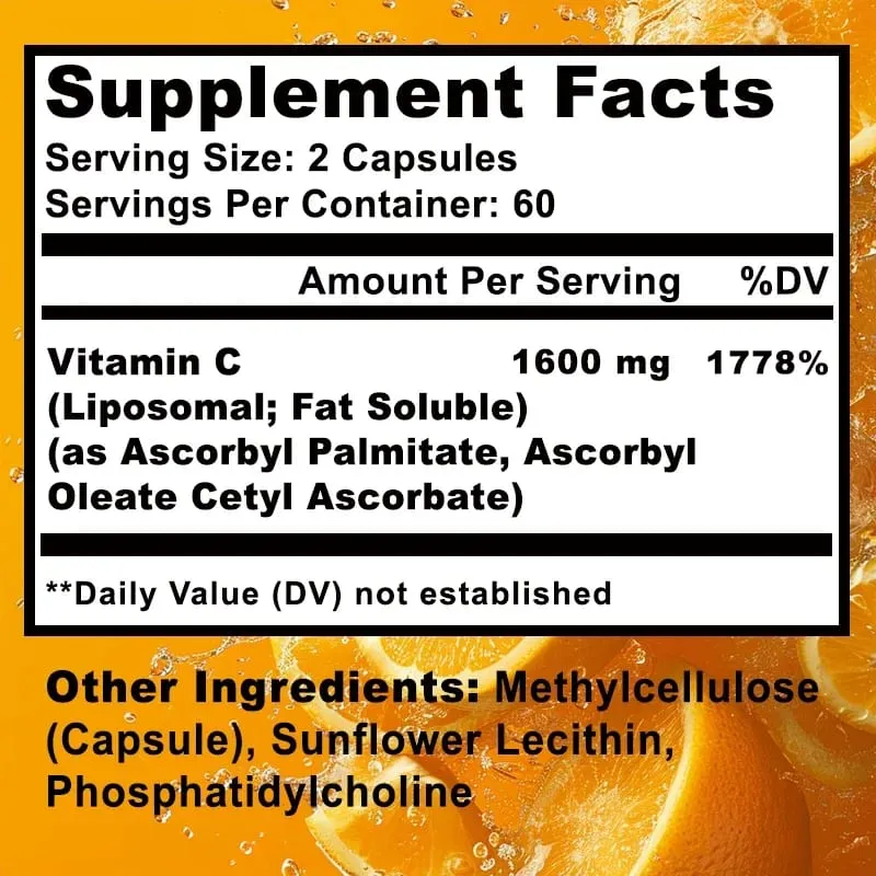 Liposomal Vitamin C 1600mg - Promotes Collagen Production Immune Support Powerful Antioxidant