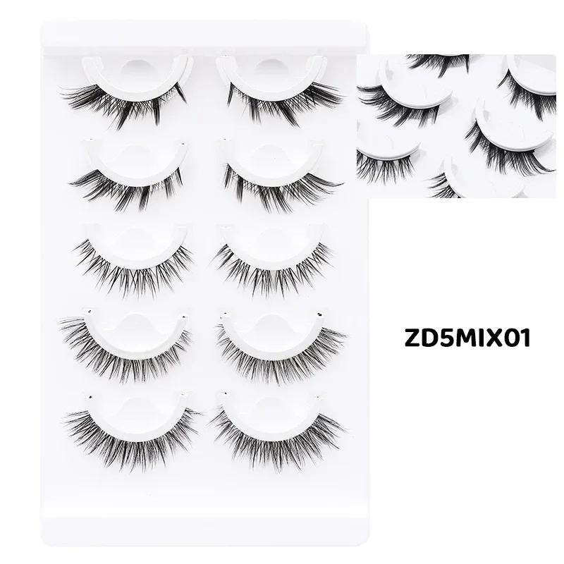 5 paires de faux cils auto-adhésifs Manga de Style mixte, sans colle, bande naturelle réutilisable, pour le maquillage quotidien des yeux