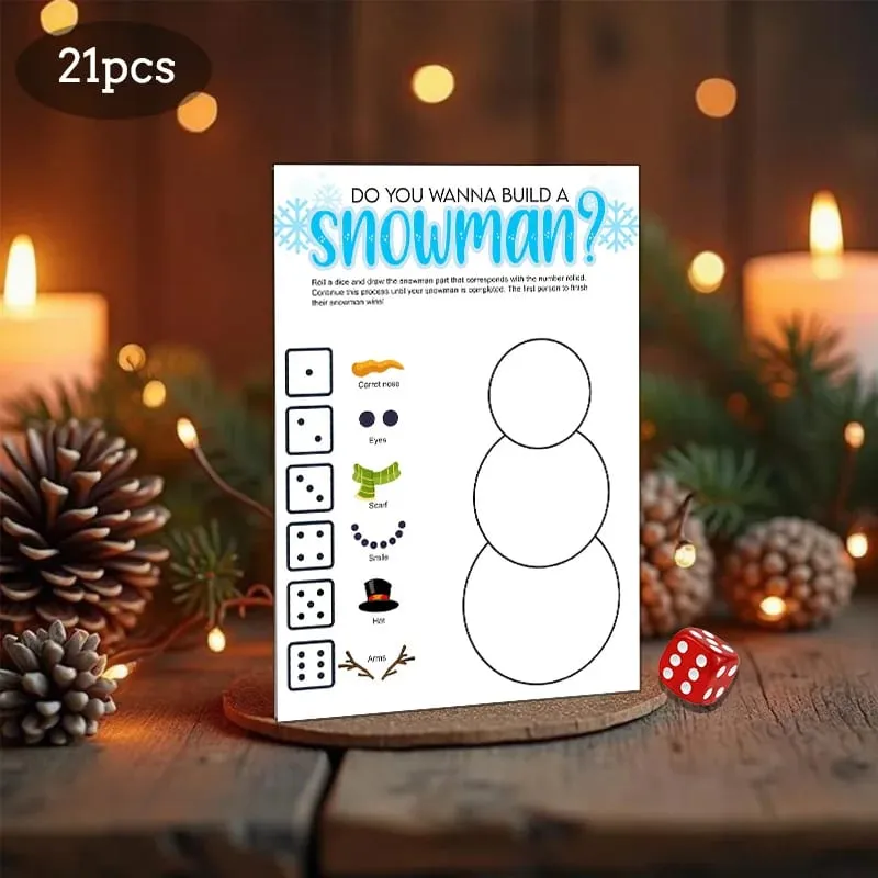 21pcs Christmas Roll a Snowman Game Cards Dice Rolling Game Set Snowman Drawing Game Family Party and Holiday Party Game — image 5