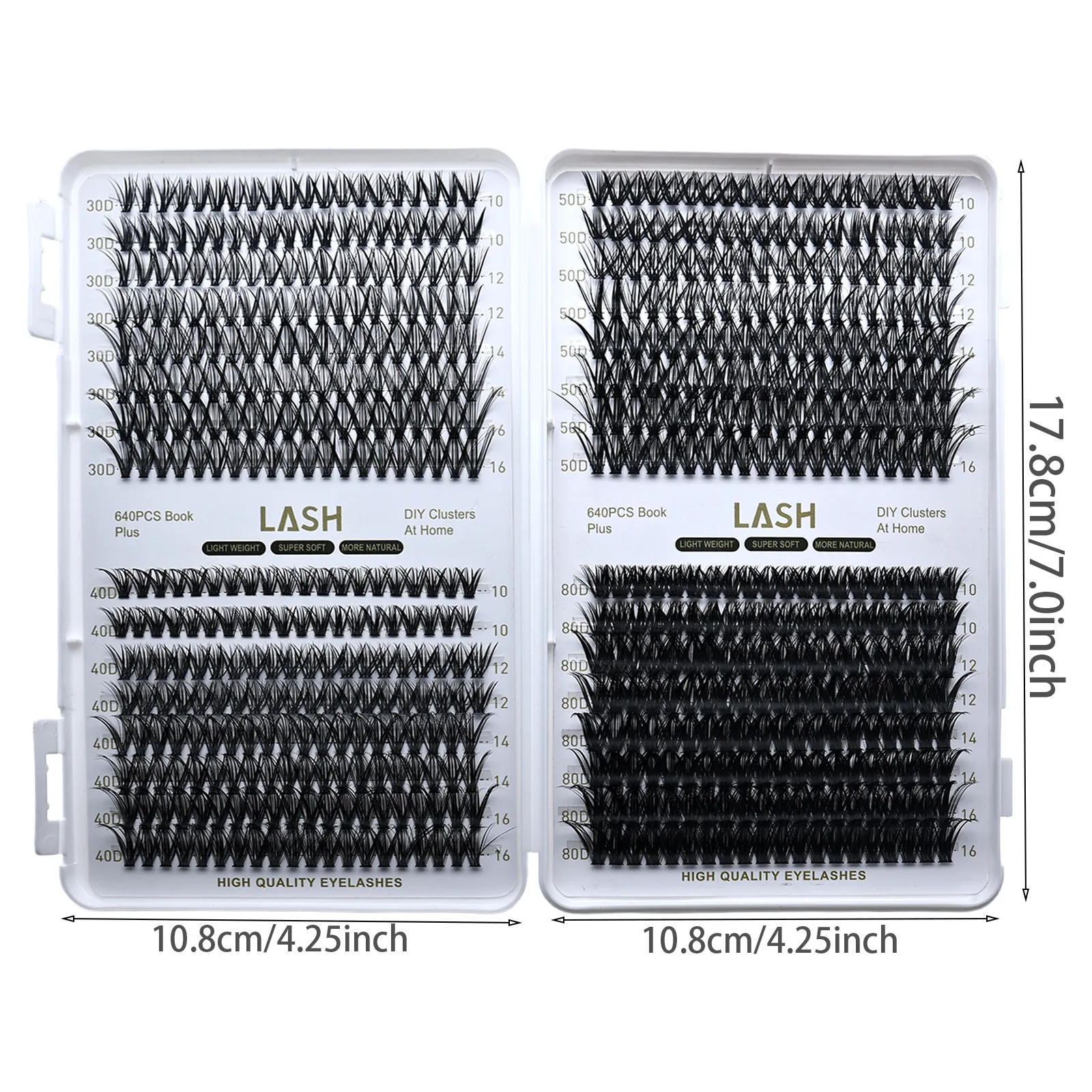 DIY Lash Cluster Book 640Pcs 30D‑80D Mixed Density D Curl 10‑16mm Mixed Length Individual Eyelash Clusters Home Eye Makeup Tool