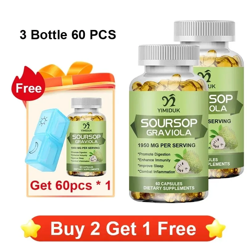 Soursop Graviola 1950mg Capsules Supports Healthy Immune System Digestion Better Sleep & Natural Antioxidant Activity