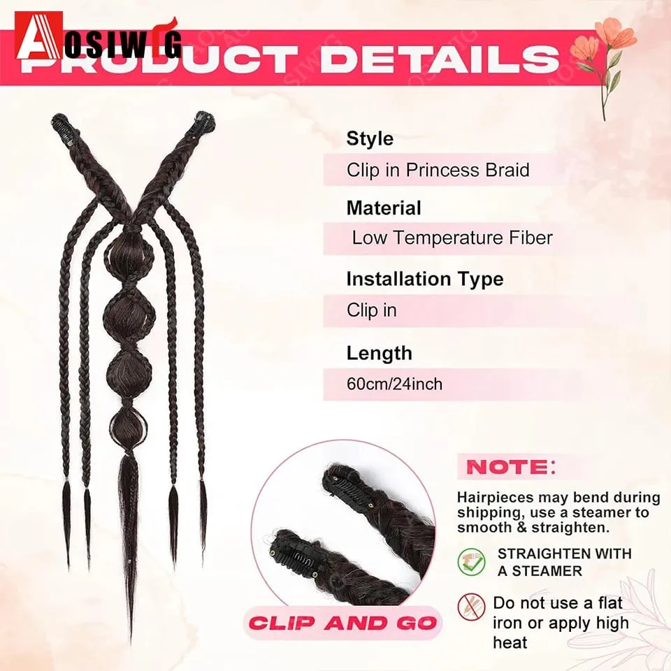 Bohemia Clip in Hair Extensions 24 Inches Fairy Hair Wig Hairpieces Synthetic Handmade Synthetic Weaving Hair Extensions Girls — image 3
