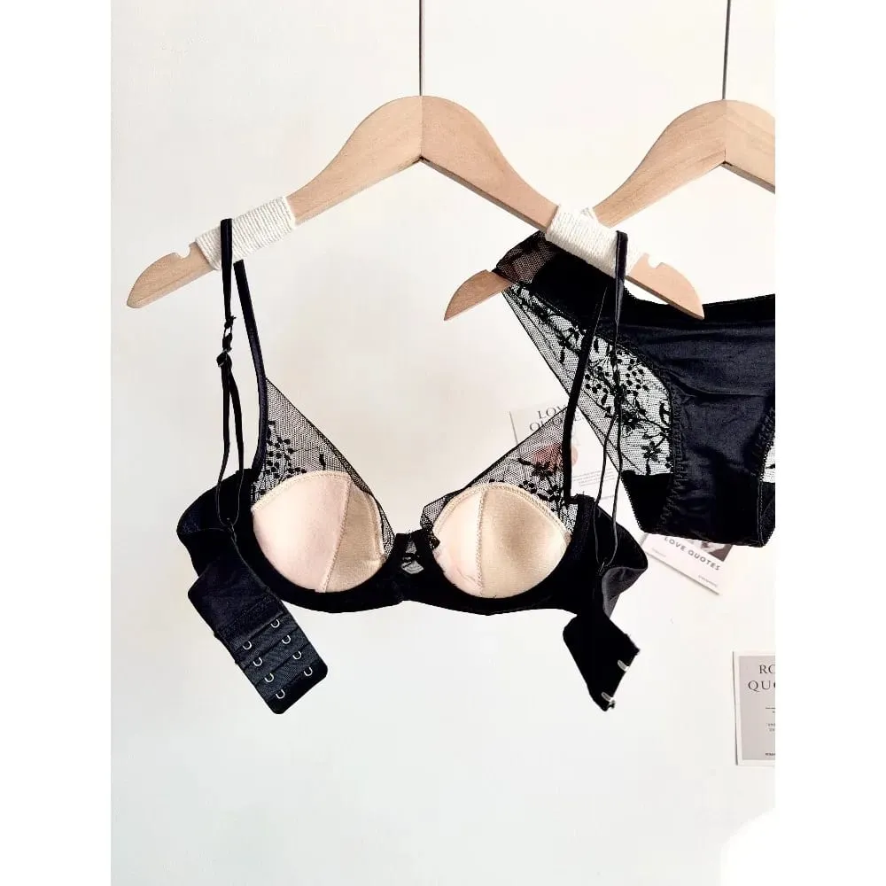 Women Lace Lingerie Set Soft Underwire Thin Cup Push‑Up Bra Panty Kit Comfort Intimates For Small Bust S-XL Daily Wear Underwear