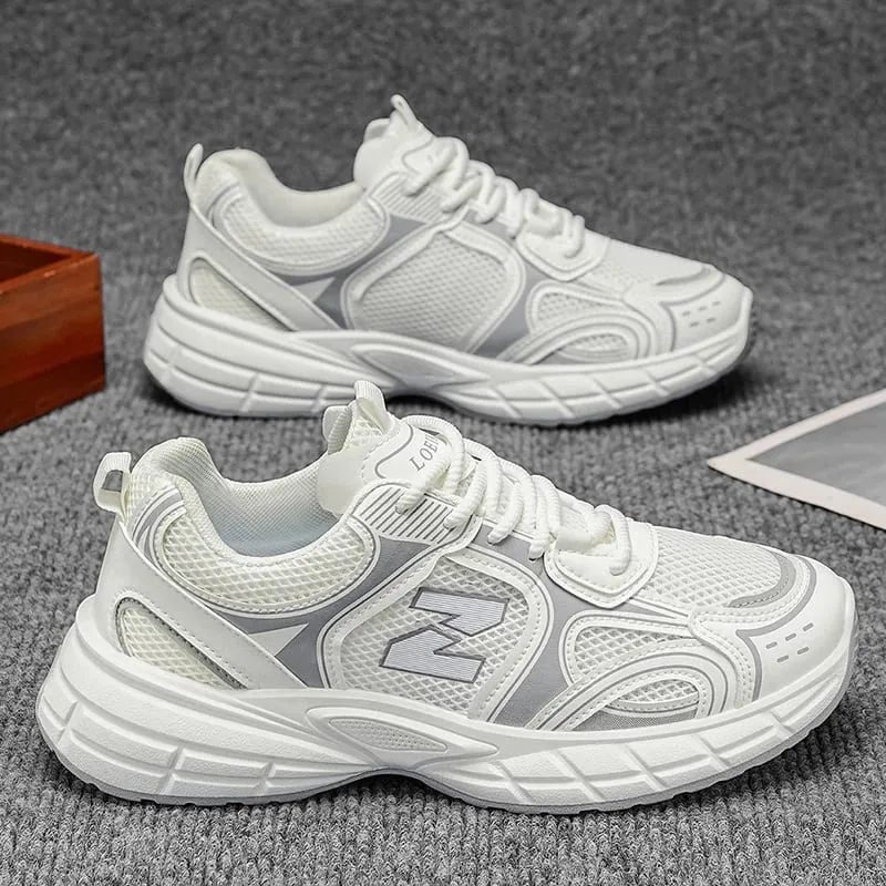 Men Breathable Mesh Dad Shoes Lightweight Casual Sneakers White Gray Daily Street Walking Footwear — image 1