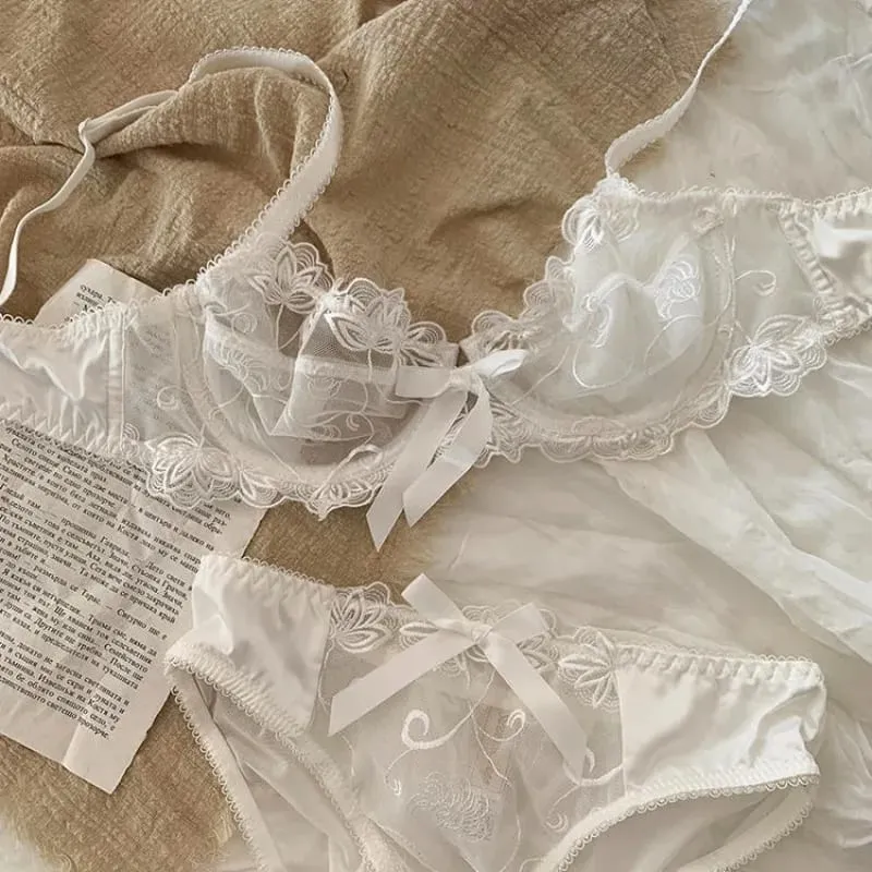 Sheer Non Padded Bralette for Small Boobs Ultra Thin Adjustable Lace Bra Sexy Halterneck Lingerie Set for Women BANERDANNI — image 5