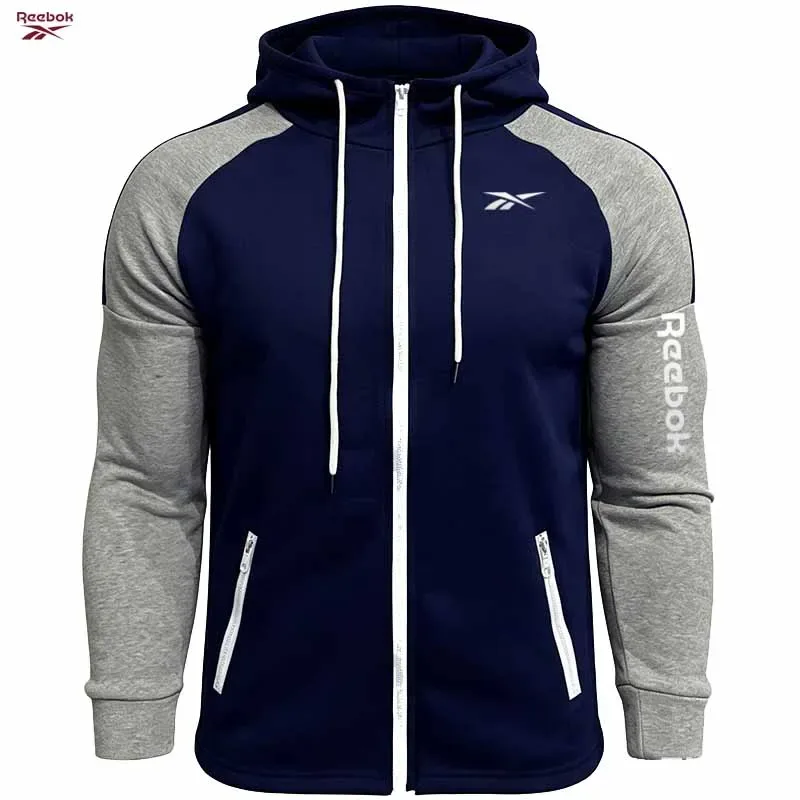 Reebok Men's Fall/Winter Hoodie Set Fleece Long-Sleeve Jacket Casual Hooded Sweatshirt Street Style Men's Jacket Set - Essent — image 5