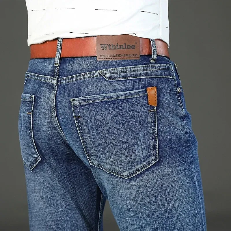 2-piece Set 2025 New WhinLEE Black and Blue Business Elite Jeans Micro Elastic Straightleg Multicraft High-quality Denim Pants