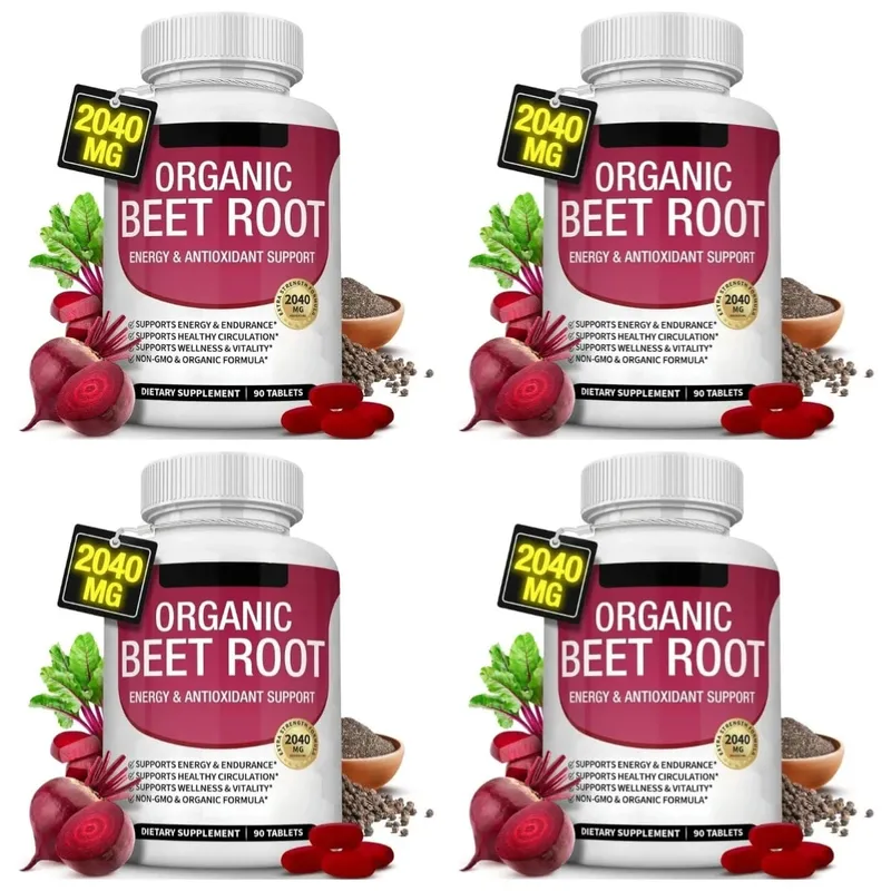 Organic Beet Root with Black Pepper Natural Energy Boost Immune Support Antioxidant Supplement Non-GMO Gluten Free 90 Tablets