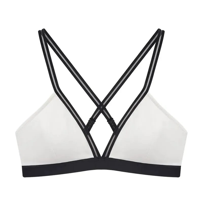 Deep V Triangle Bra for Women Small Bust Slight Gather Thin Strap Beauty Back French Style Seamless Light Soft Lingerie 32-38AB