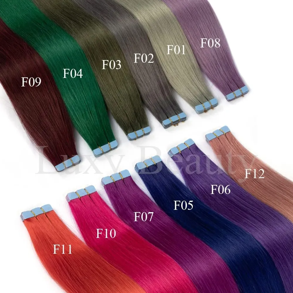Colored Blue Mini Tape in Human Hair Extensions Invisible Seamless Tape in Hair 10pcs Pink Red Green Purple Blue Mini Tape Hair