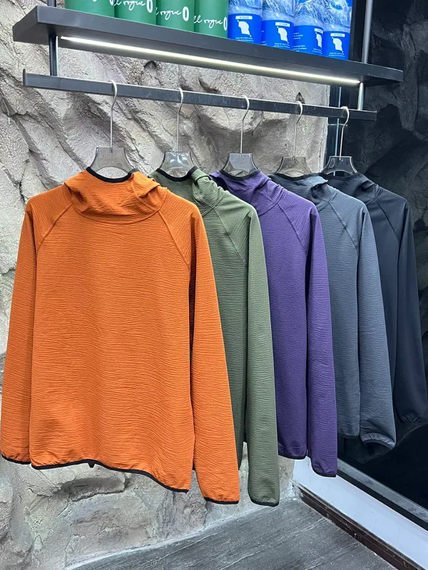 Lightweight seersucker texture outdoor thin quick-drying fabric couple loose sports hooded sweater
