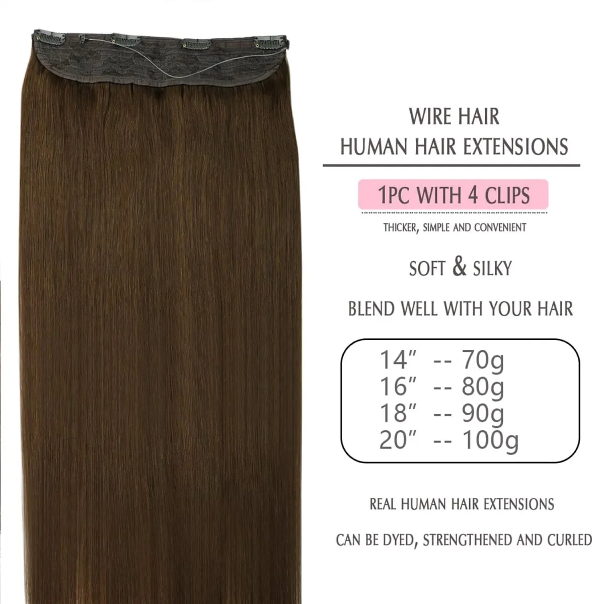 Invisible Halo Hair Extensions Real Human Hair Fish Wire Adjustable Band Secret Clip-in Extension for Women Chocolate Brown — image 4