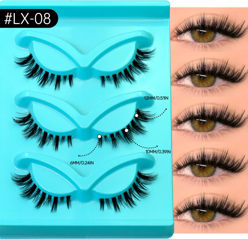 3pairs Manga Lashes Natural Cat Eye Eyelashes Clear Band False Eyelashes Natural Look Fake Lashes Strips Makeup — image 15
