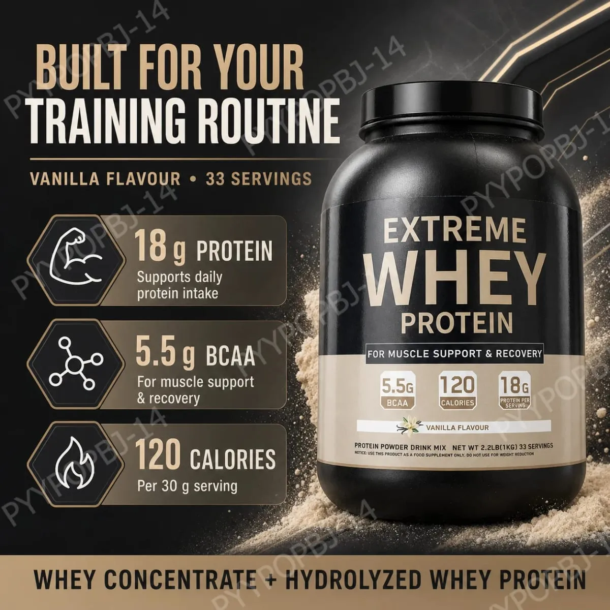 Whey Protein Powder 18g Protein 5.5g BCAA Vanilla Flavor for Muscle Support Recovery and Daily Sports Nutrition 33 Servings 1kg — image 5