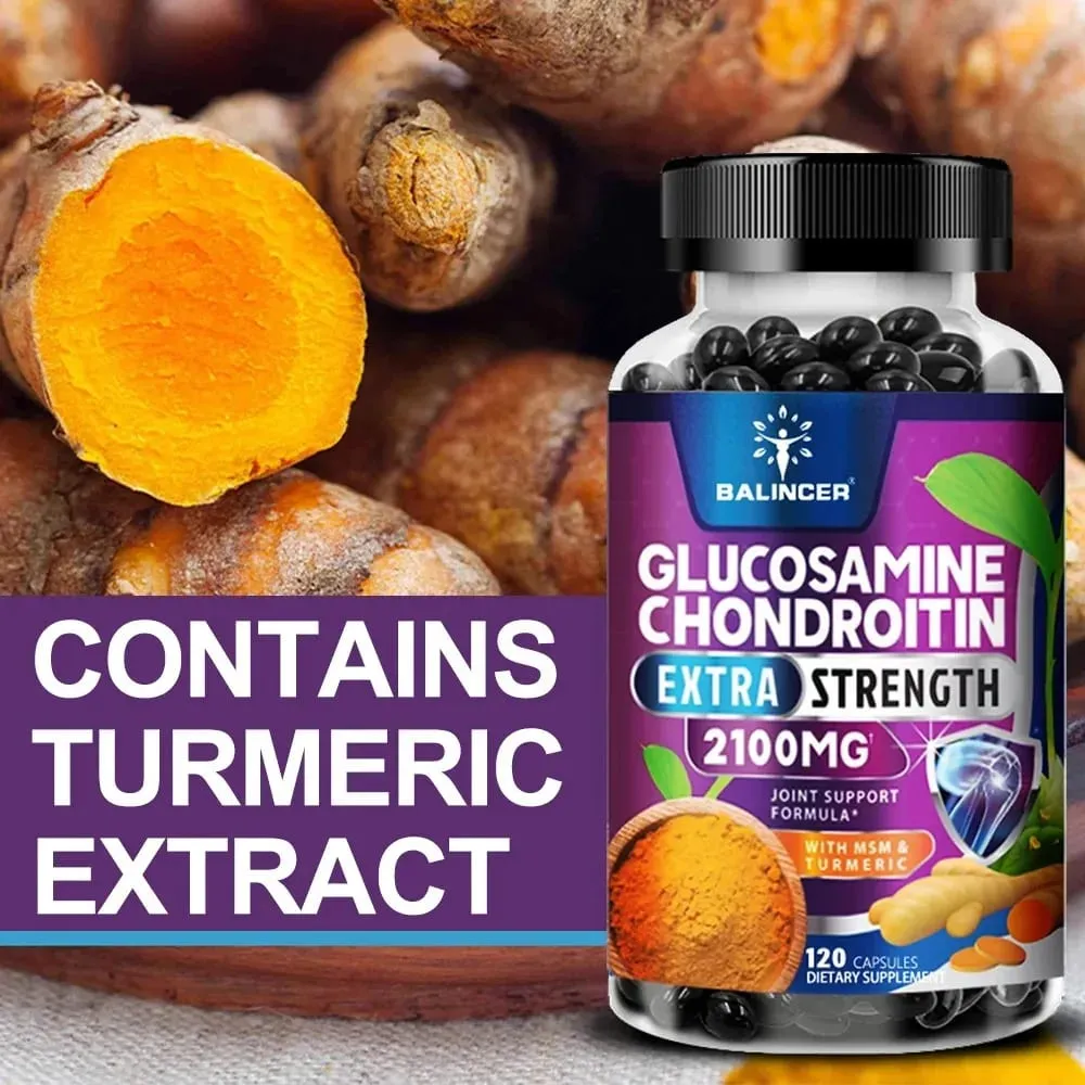 Glucosamine Chondroitin Turmeric & MSM - Joint Health Supplement Antioxidant Helps Relieve Back Knees and Hand Pain