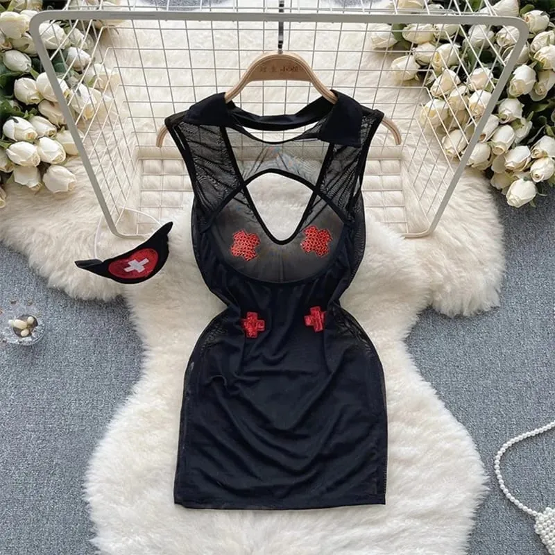 Woman Embroidery Floral Mesh Fashion Sexy Dress Chinese Style Short Sleeve Split Hollow Out Cheongsam New Gauze Sheer Dress — image 27