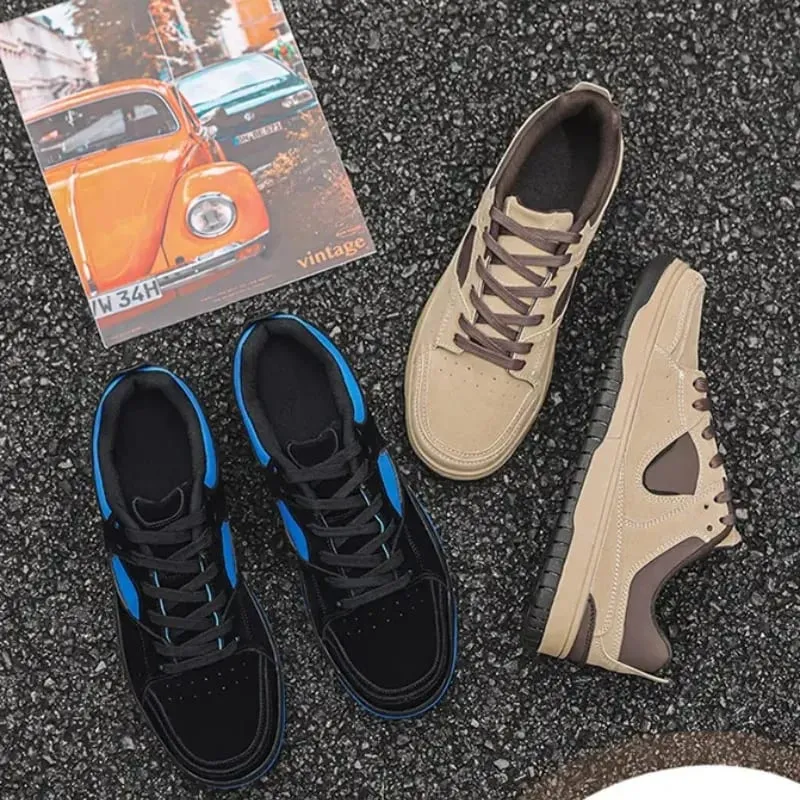 Men Sneakers Spring Summer Plus Size Casual Board Shoes Suede Texture Color Block Flat Sole Retro Streetwear