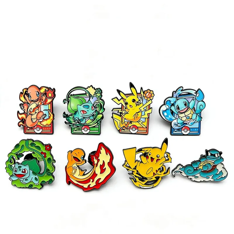 8pcs Set Anime Enamel Pin Badges - Pikachu Charmander Cute Cartoon Animals Fashion Brooches Jewelry for Backpack Accessory Gift